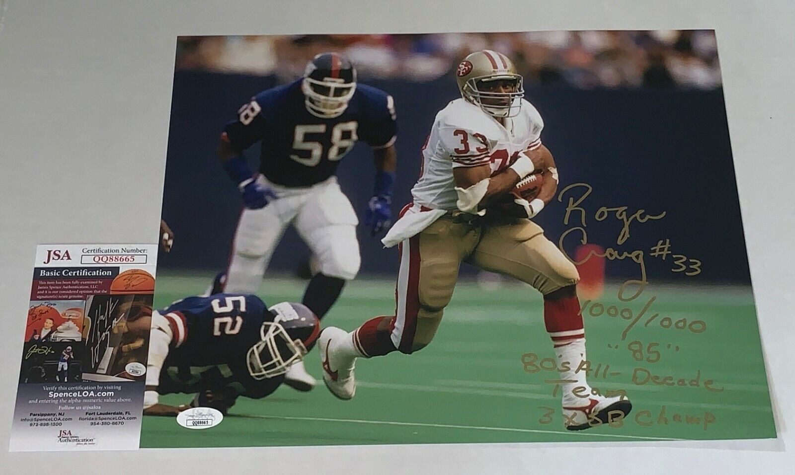 Roger Craig signed San Francisco 49ers 11x14 Photo Poster painting autographed W/ Inscr. 5 JSA