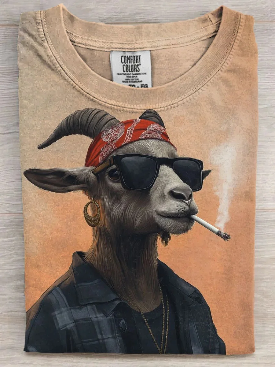 Eagerlys  Cool Smoking Goat Art Print T-shirt Eagerlys