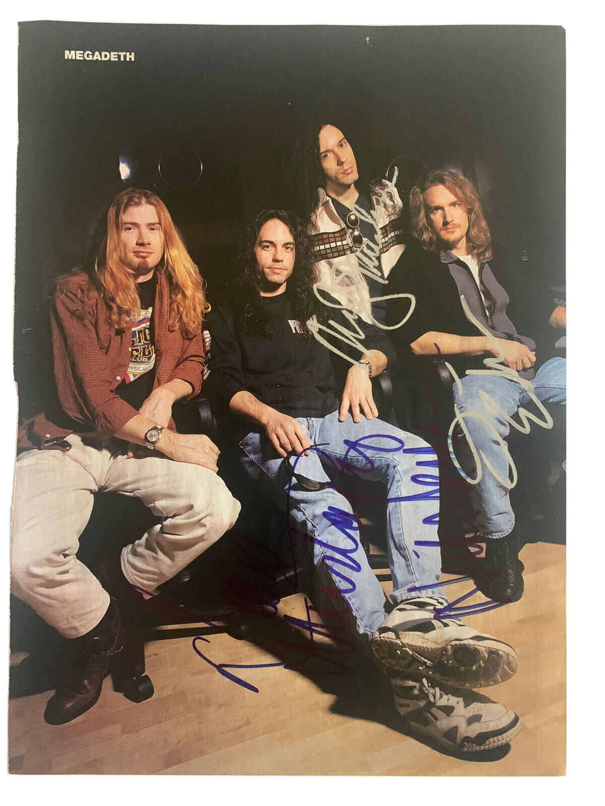 Megadeth Nick Mensa + 3 Band Signed Autograph 8x11 Magazine Photo Poster painting BAS Certified