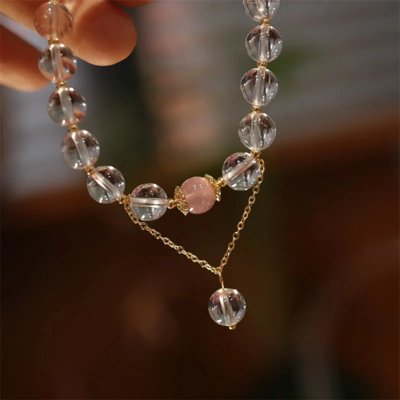 Natural Silver Sheen Obsidian Pink Crystal White Crystal Protection Yin Yang Color Couple Bracelet