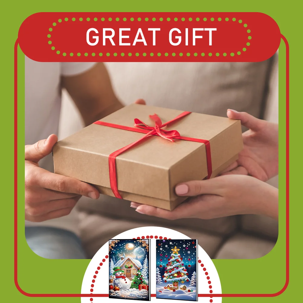2pcs 50-Page A5 Christmas Diamond Painting Notebook for Adults Holiday Gift