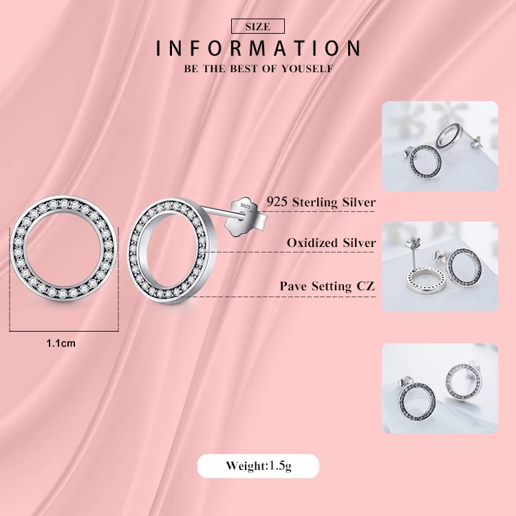 925 Sterling Silver Earrings Luxury Crystal Zircon Stud Earrings