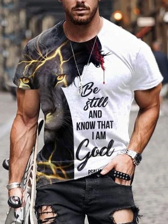 2023 Men's Hot Sale Fashion Casual Round Neck Color Matching Print Short Sleeve T-Shirt Tops