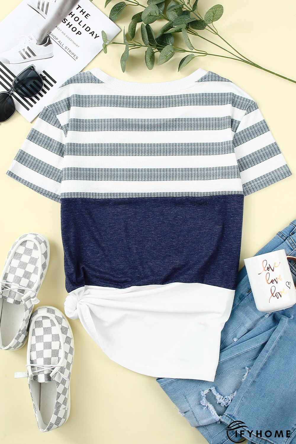 White Stripes Colorblock T-shirt | IFYHOME