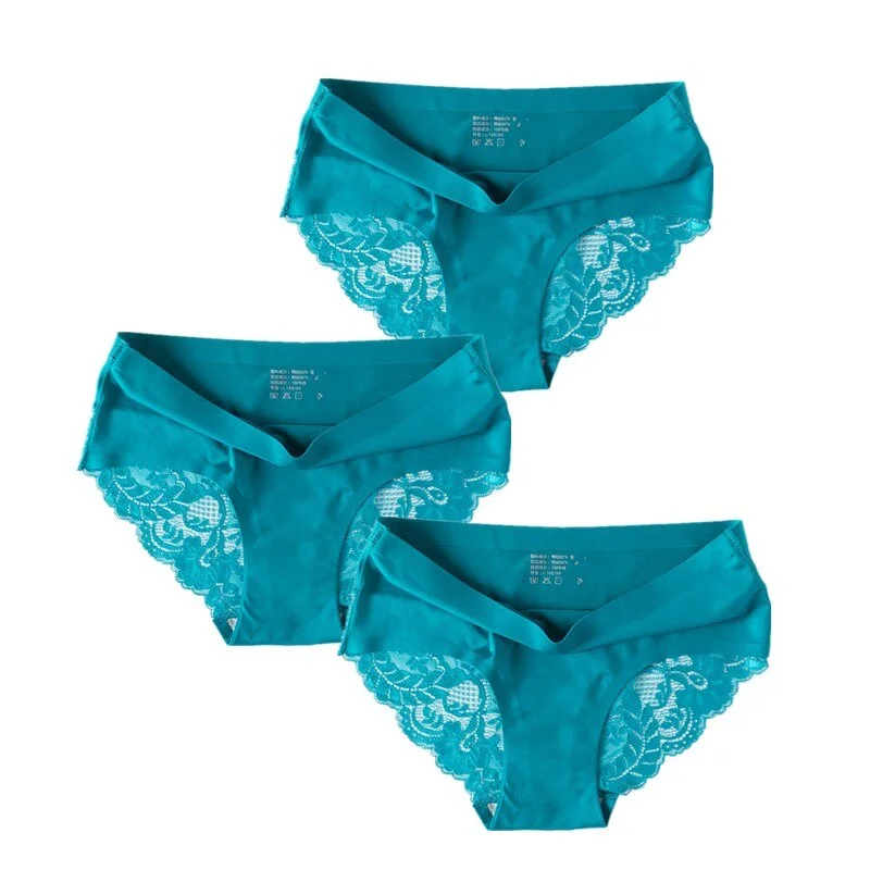 3 Pcs/Set Sexy Seamless Panties Women Lace Underwear Briefs Low Rise Ladies Silk Plus Size Solid Soft Transparent Panty Lingerie