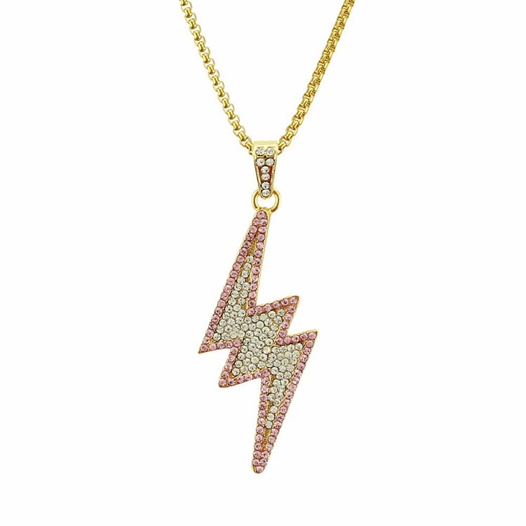 Gold Lightning Bolt Ice Out Pendant Chain