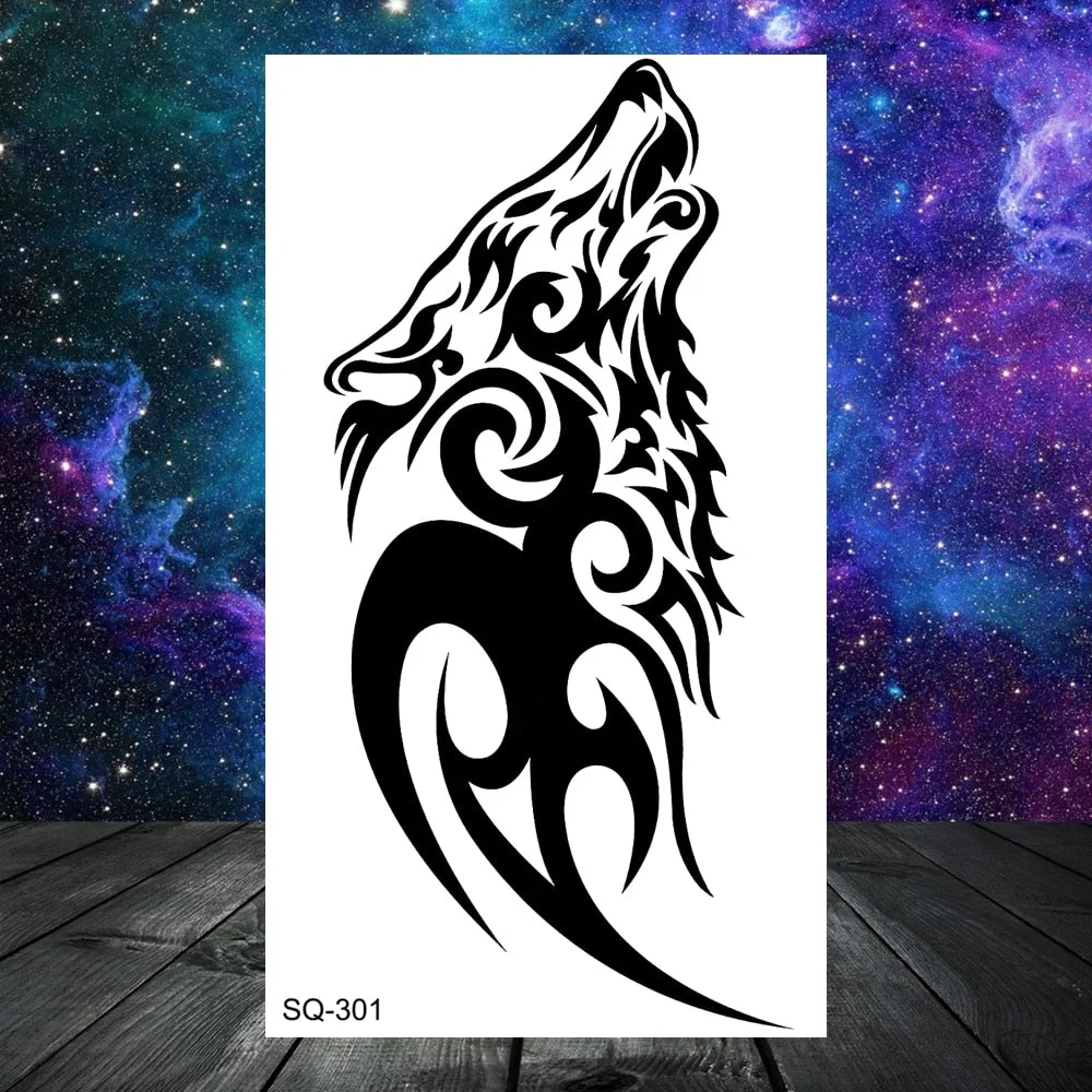 Thorns Wolf Dragon Scorpion Temporary Tattoos For Adult Men Boy Skull Tiger Lion Compass Fake Tattoo Neck Arm Hands Small Tatoos