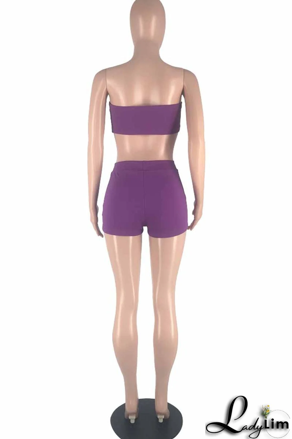 Blue Fashion Sexy Solid Backless Strapless Sleeveless Two Pieces