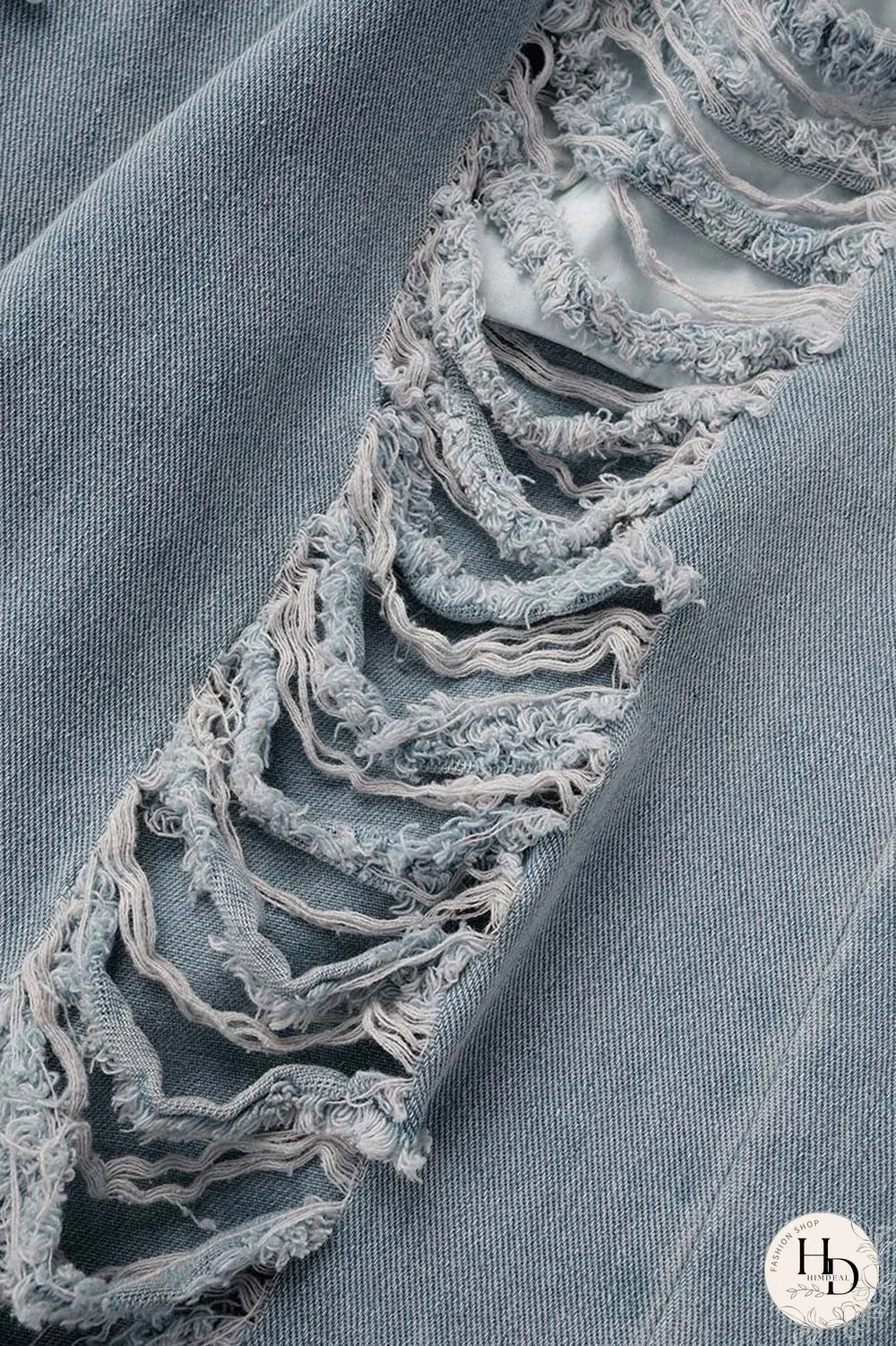 Sky Blue Street Solid Ripped Make Old Patchwork High Waist Denim Jeans