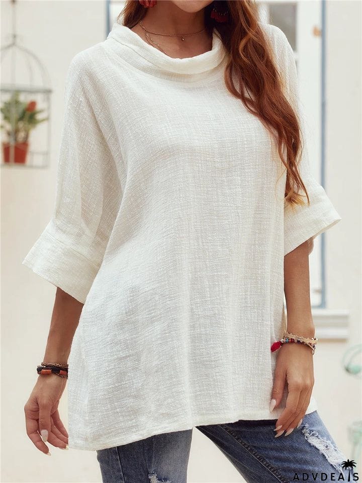Half Sleeve Loose White Color Linen Blouse