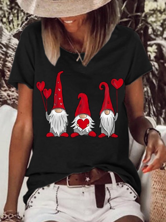 Women's Cute Gnomes Heart Valentines Simple Heart T-Shirt socialshop