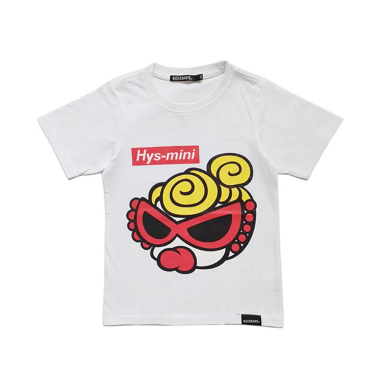 A Ape Print for Kids T Shirt Short Sleeve T-shirt Summer round Collar in Black