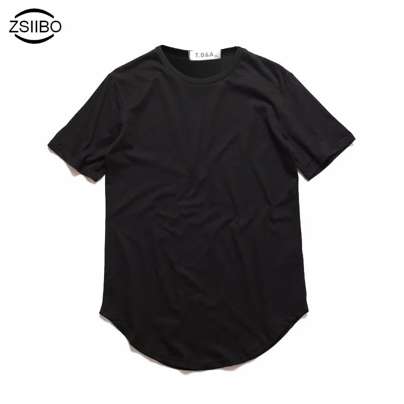 ZSIIBO TX135-2 Kanye West Extended T-Shirt Men Curved Hem Longline Hip Hop Tshirts Urban Blank Mens Tee Shirts