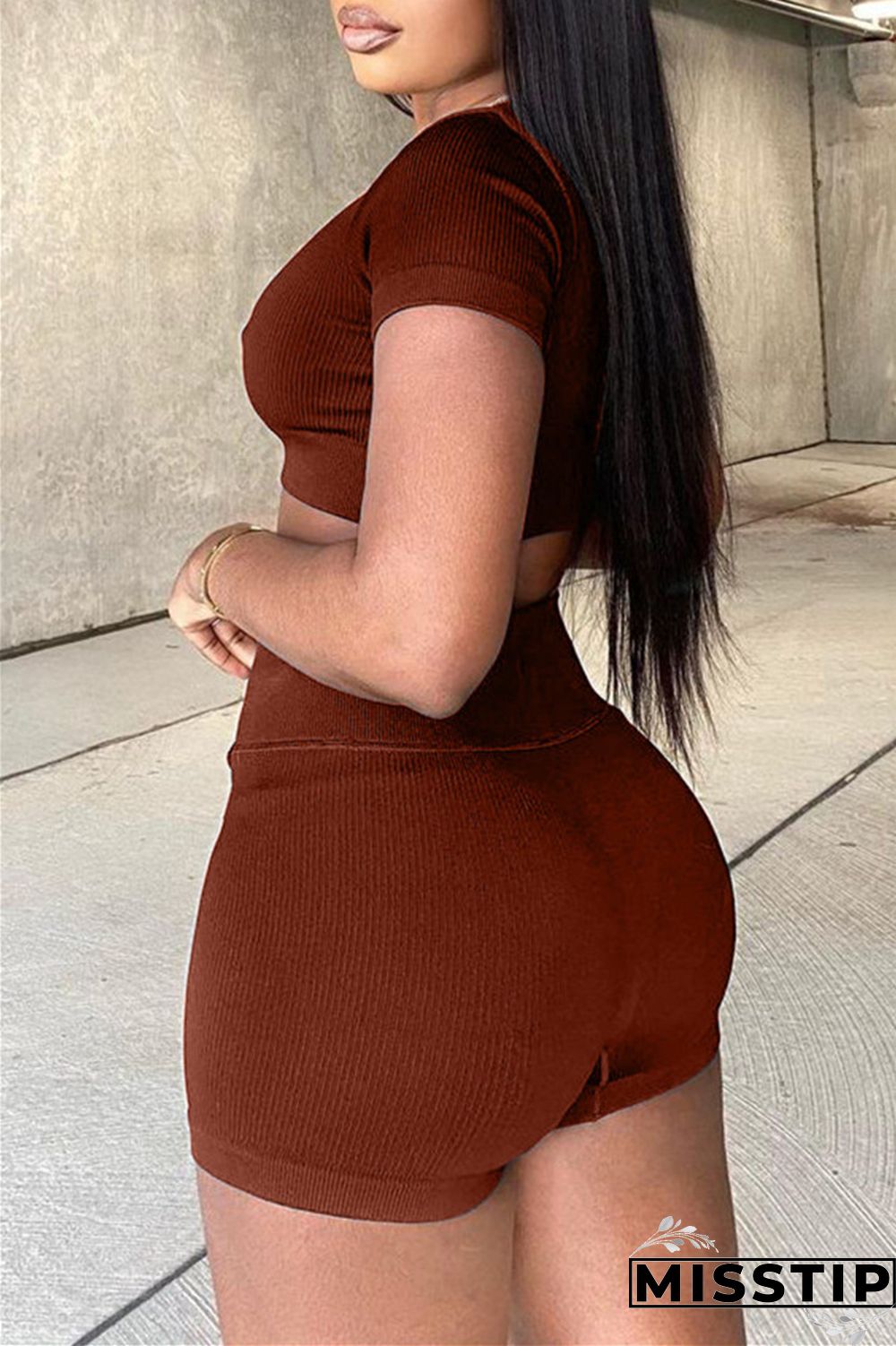 Black Fashion Casual Solid Basic V Neck Short Sleeve Two Pieces