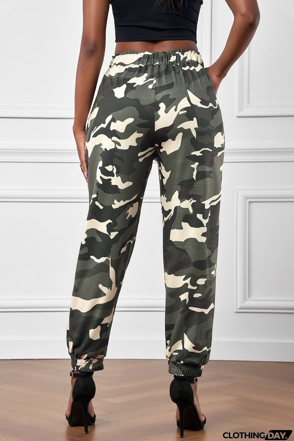 Camouflage Drawstring Elastic Waist Jogger Pants With Pockets
