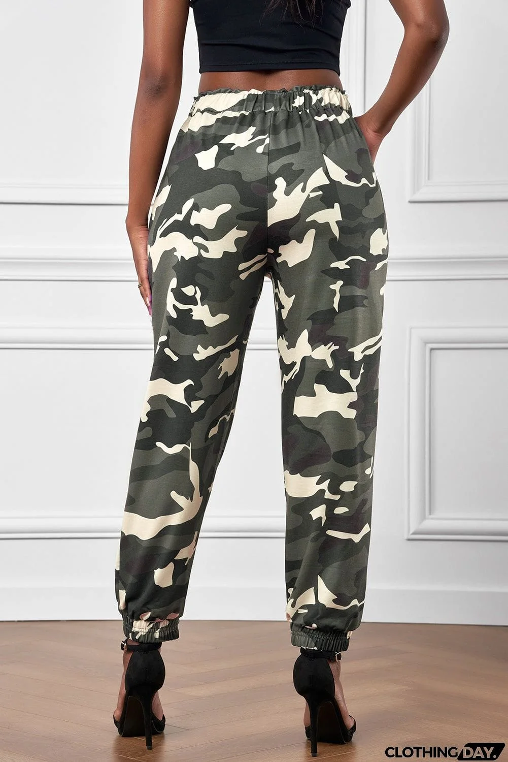 Camouflage Drawstring Elastic Waist Jogger Pants With Pockets