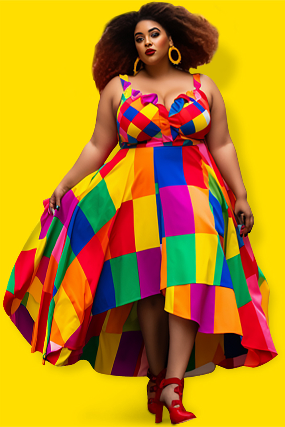 Design Plus Size Vacation Multicolor Colorblock Knitted Maxi Dresses [Pre-Order]