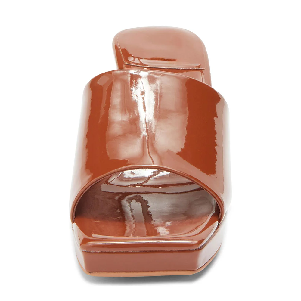 Casual Rust Slip On Wide Strap Platform Chunky High Heeled Sandals