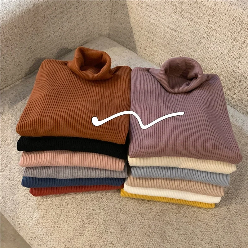 Zoki Turtleneck Sweaters Autumn Women Knitted Pullovers Elastic Jumper Soft Long Sleeve Korean Slim Ladies Basic Top New 2021