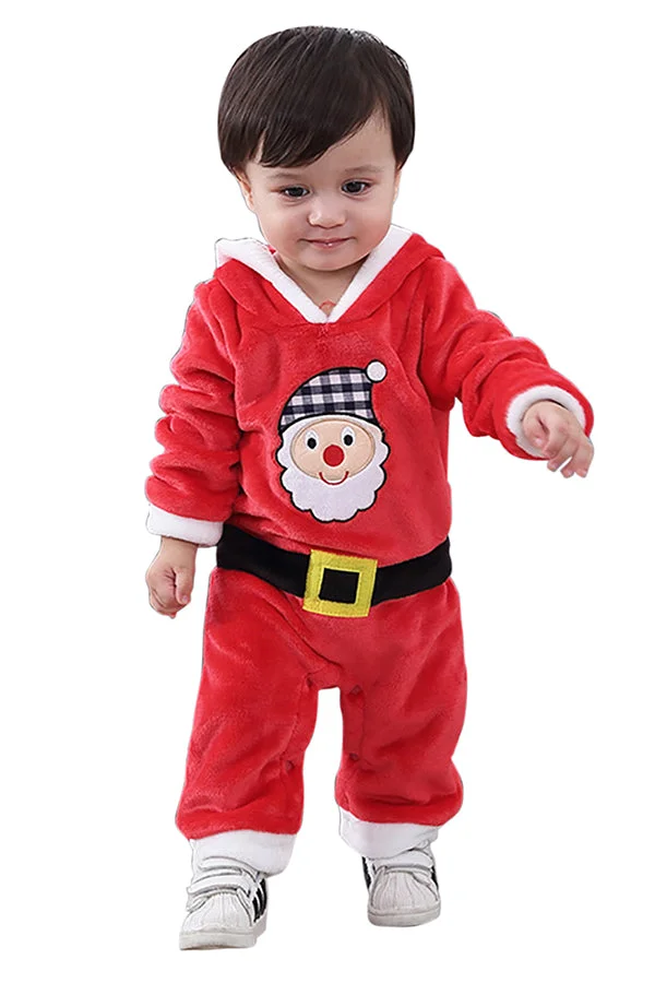 Cute Infant Kids Boys Hooded Jumpsuit Christmas Santa Claus Costume Red-elleschic