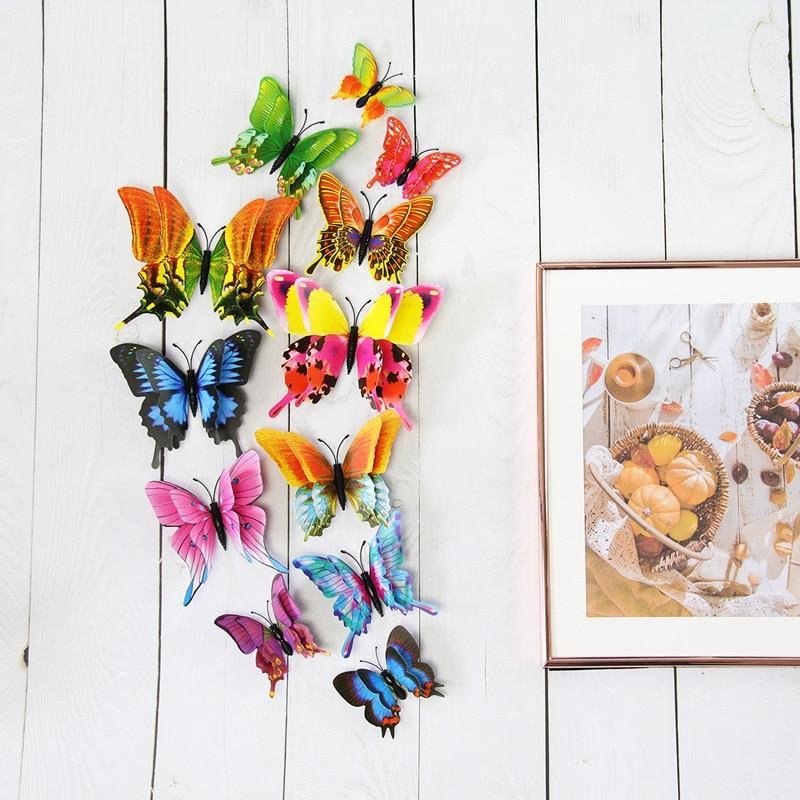 12pcs/set 3D Double Layer Colorful Butterfly Wall Sticker Home Decoration