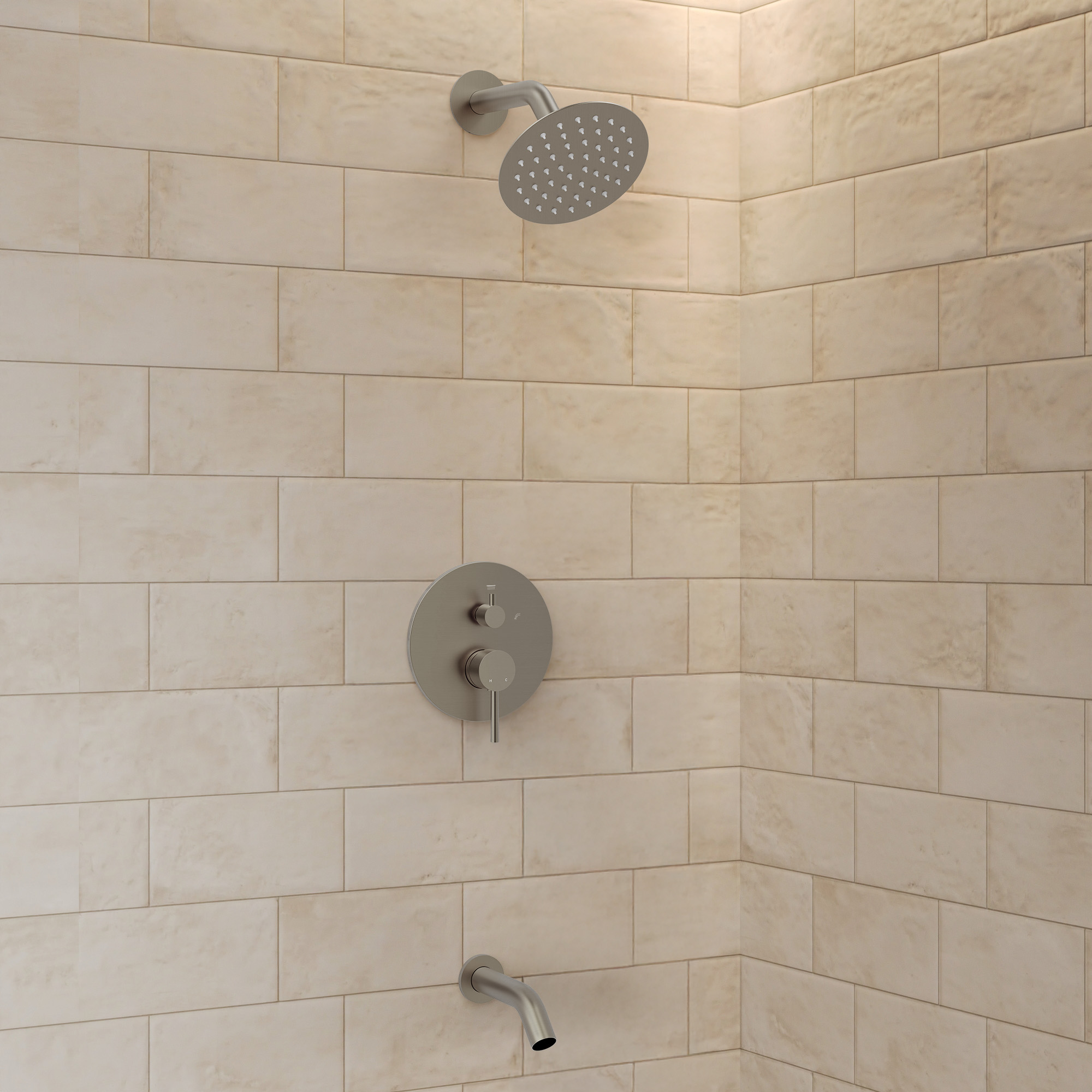Single Handle 6 in. Wall Mount 1-Spray Tub and Shower Faucet 2.5 GPM in Brushed Nickel Valve Included