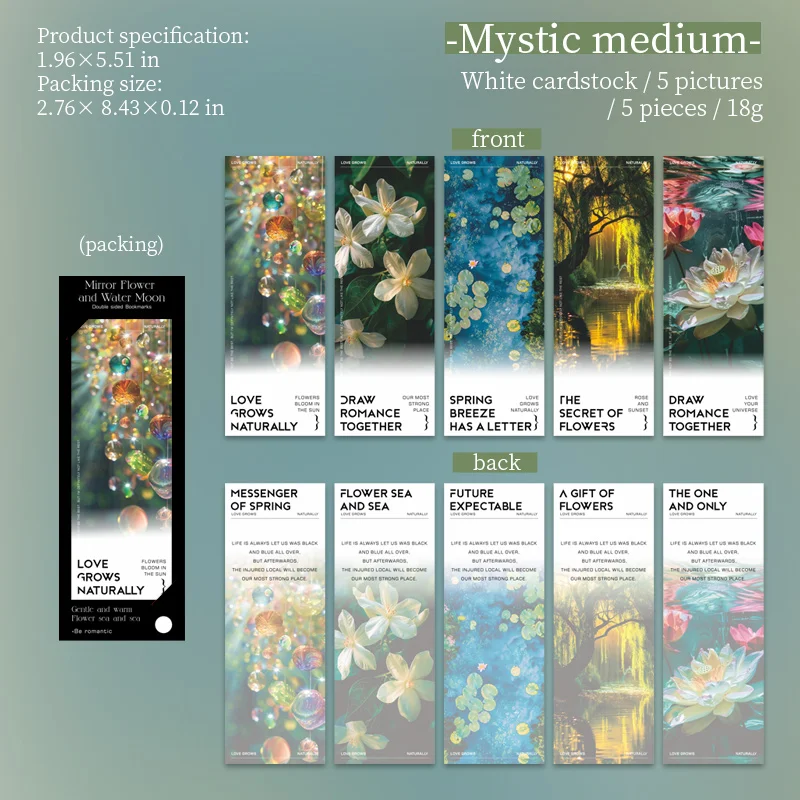 Journalsay Mirror Flower and Water Moon Series Literary Landscaping Double Sided Bookmark 