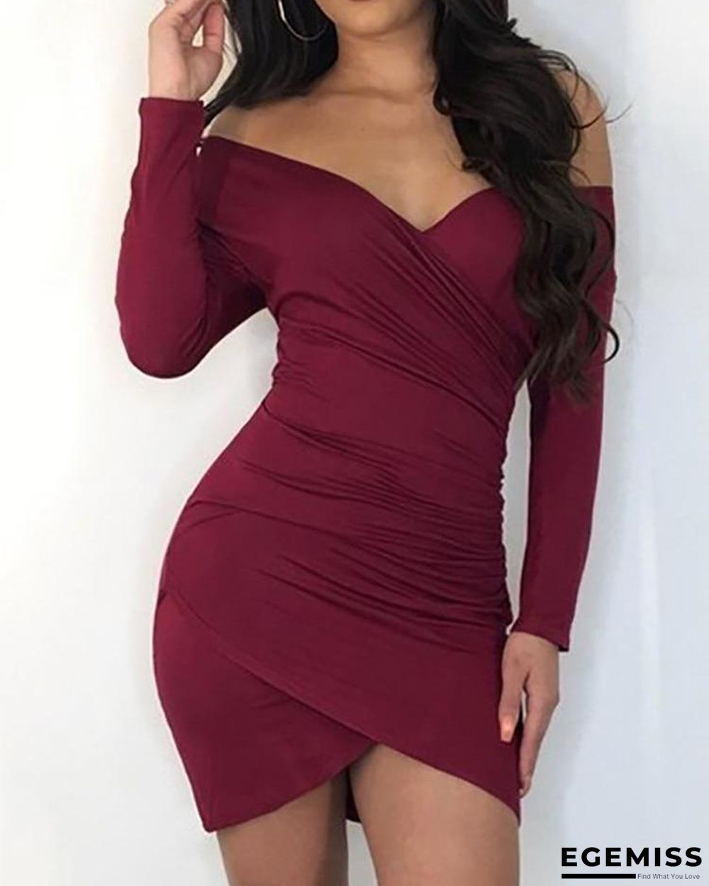 Off Shoulder Scrunched Overlap Bodycon Dress | EGEMISS