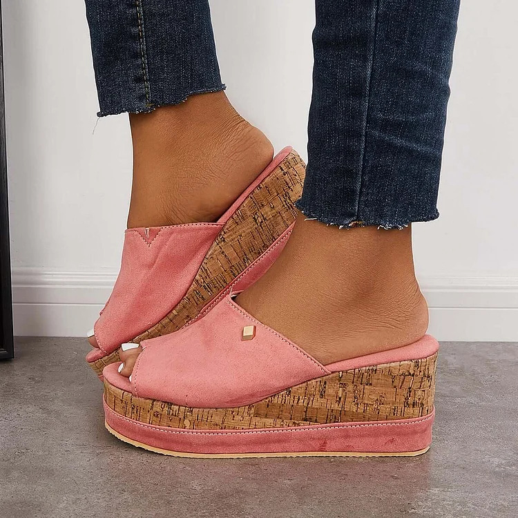 Comfortable Cork Footbed Slip-on Sandals Platform Wedge Slippers shopify Stunahome.com
