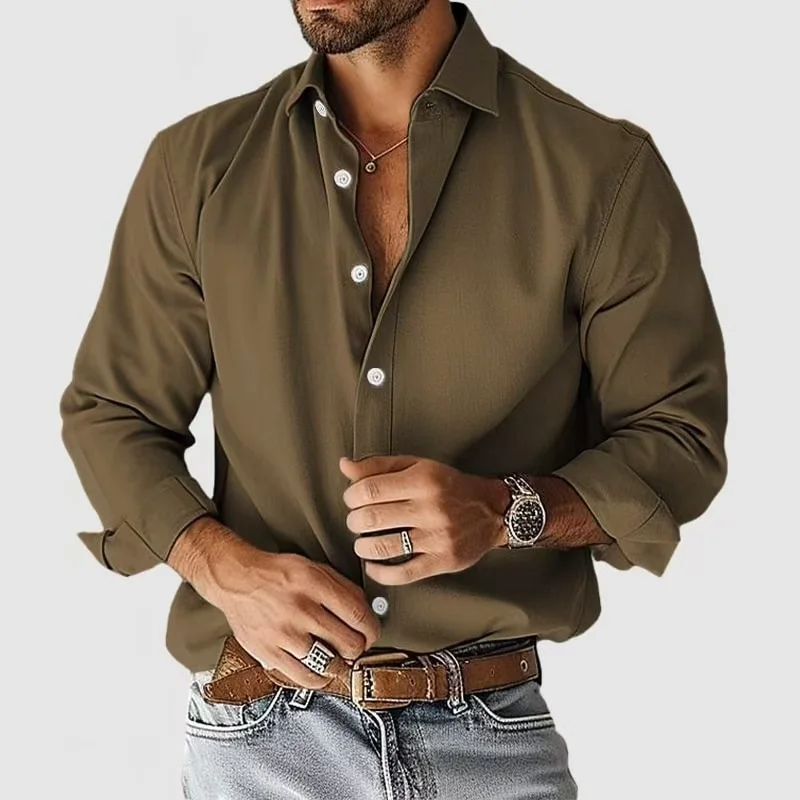 Nigikala Nigikala New Men's Shirt City Casual Collar Button Solid Color Men's Top