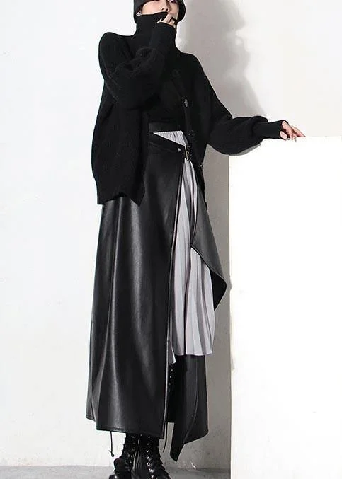 Modern Black Asymmetrical Lace Patchwork Denim Skirts Summer main image 1