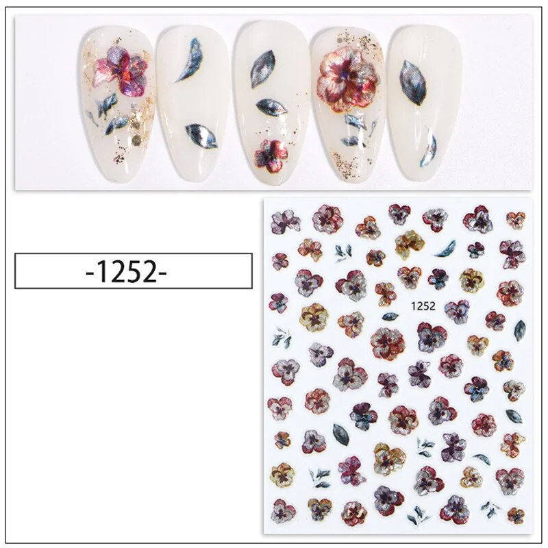 Nail Stickers Back Glue Multiple Color Laser 3D Petals Dried Flowers Designs Nail Decal Decoration Tips For Beauty Salons-Nail Inspo