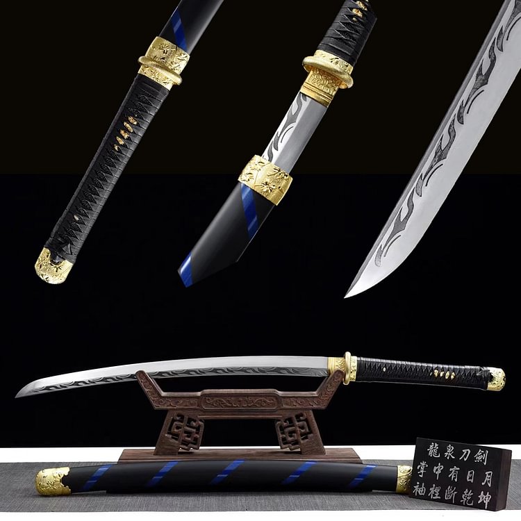 Black high manganese steel Samurai sword,gold tsuba katana,Silver knife Japan handmade katana swords,best katana,anime katana,cosplay sword