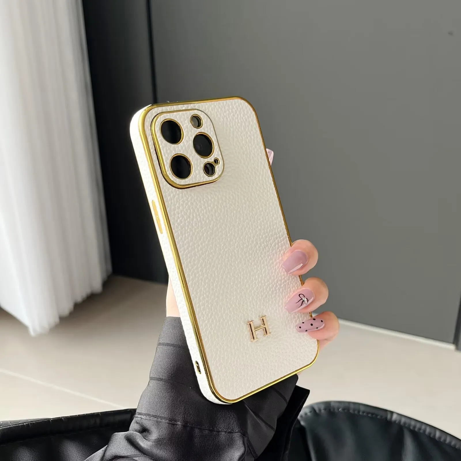 Luxury Hermes Genuine Leather Electroplating Elegant Apple iPhone Case