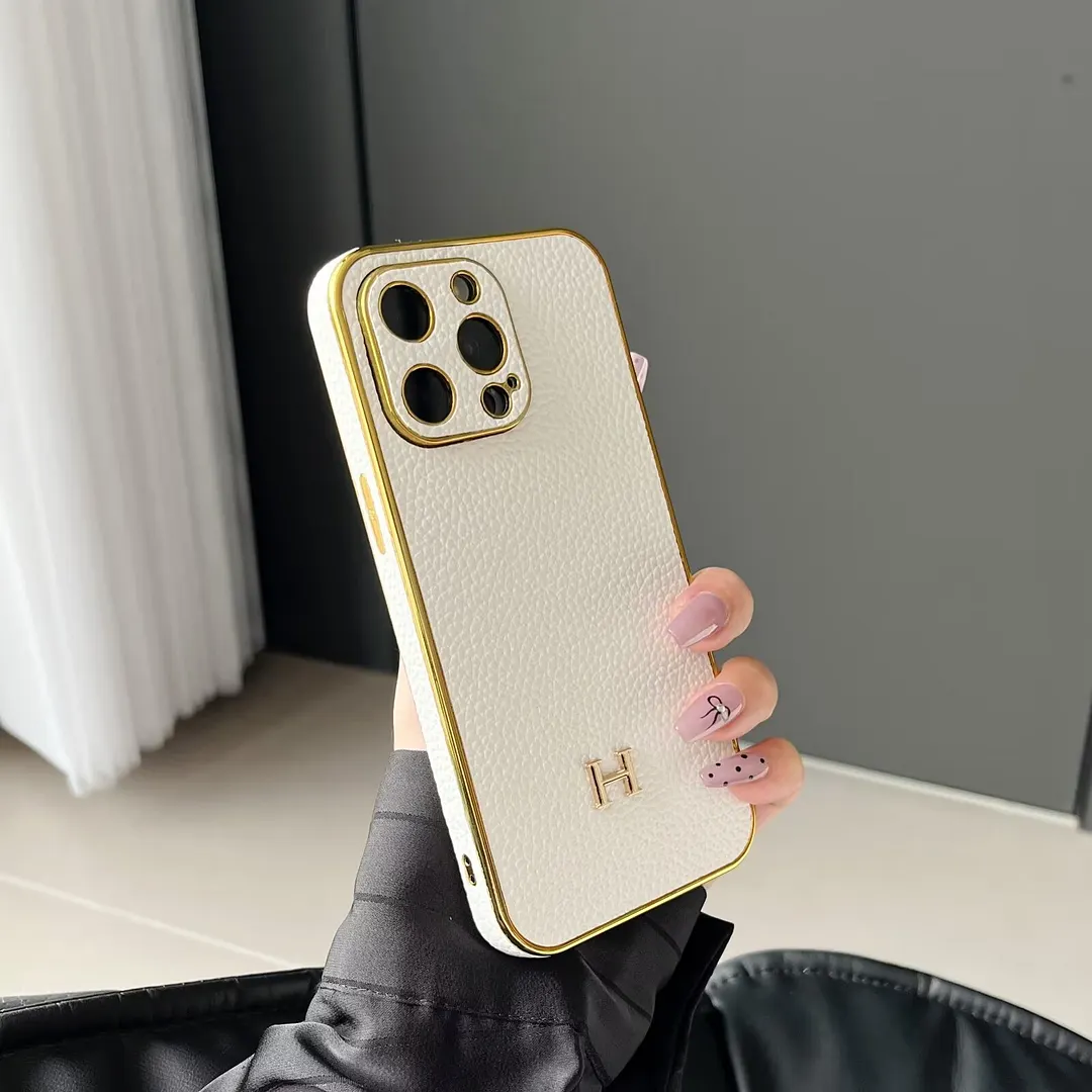 Luxury Hermes Genuine Leather Electroplating Elegant Apple iPhone Case