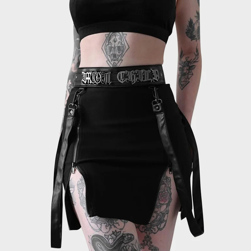 Double Zipper Hip Open Gothic Skirt
