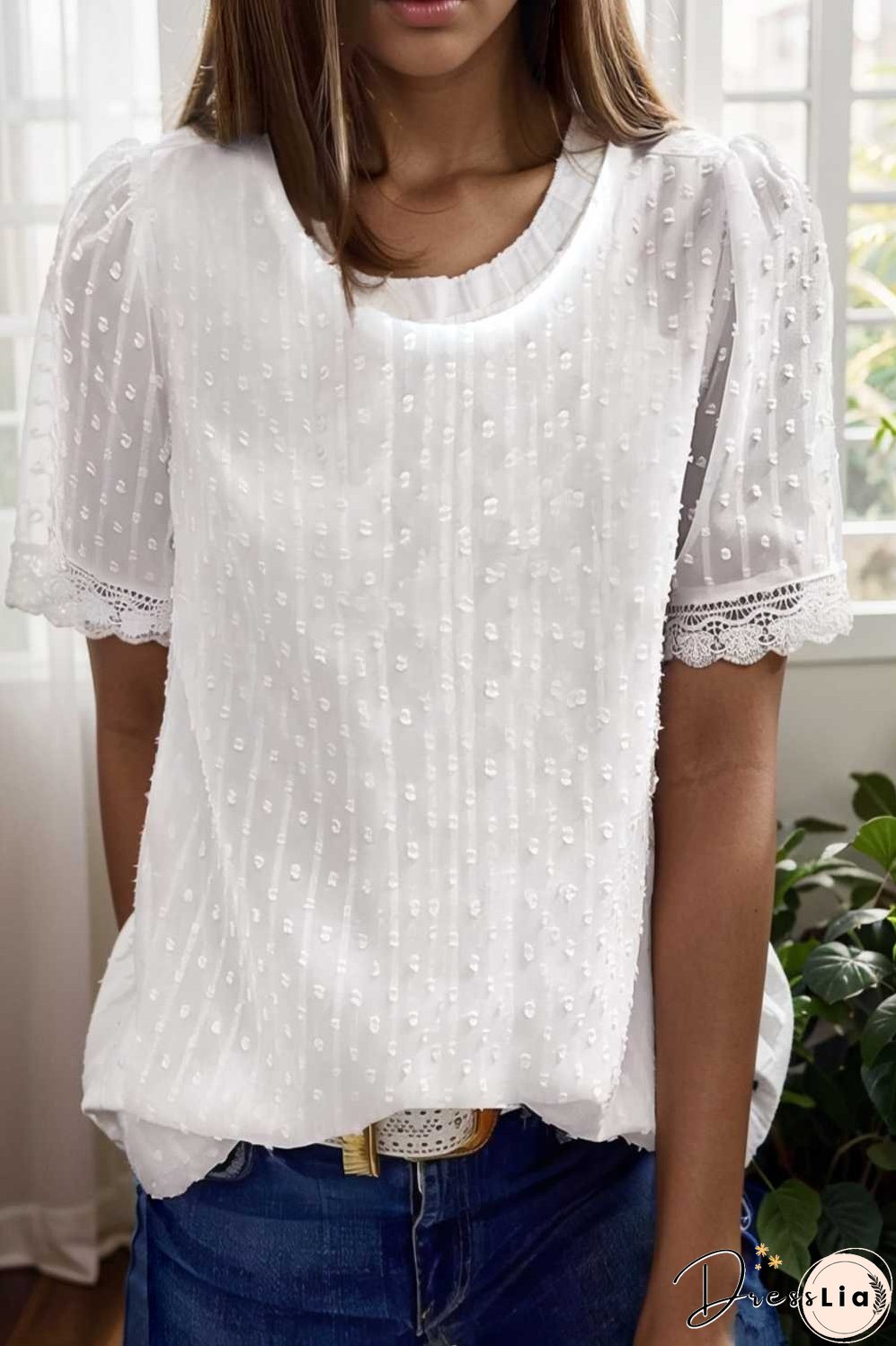 solid chiffon round neck short sleeve top