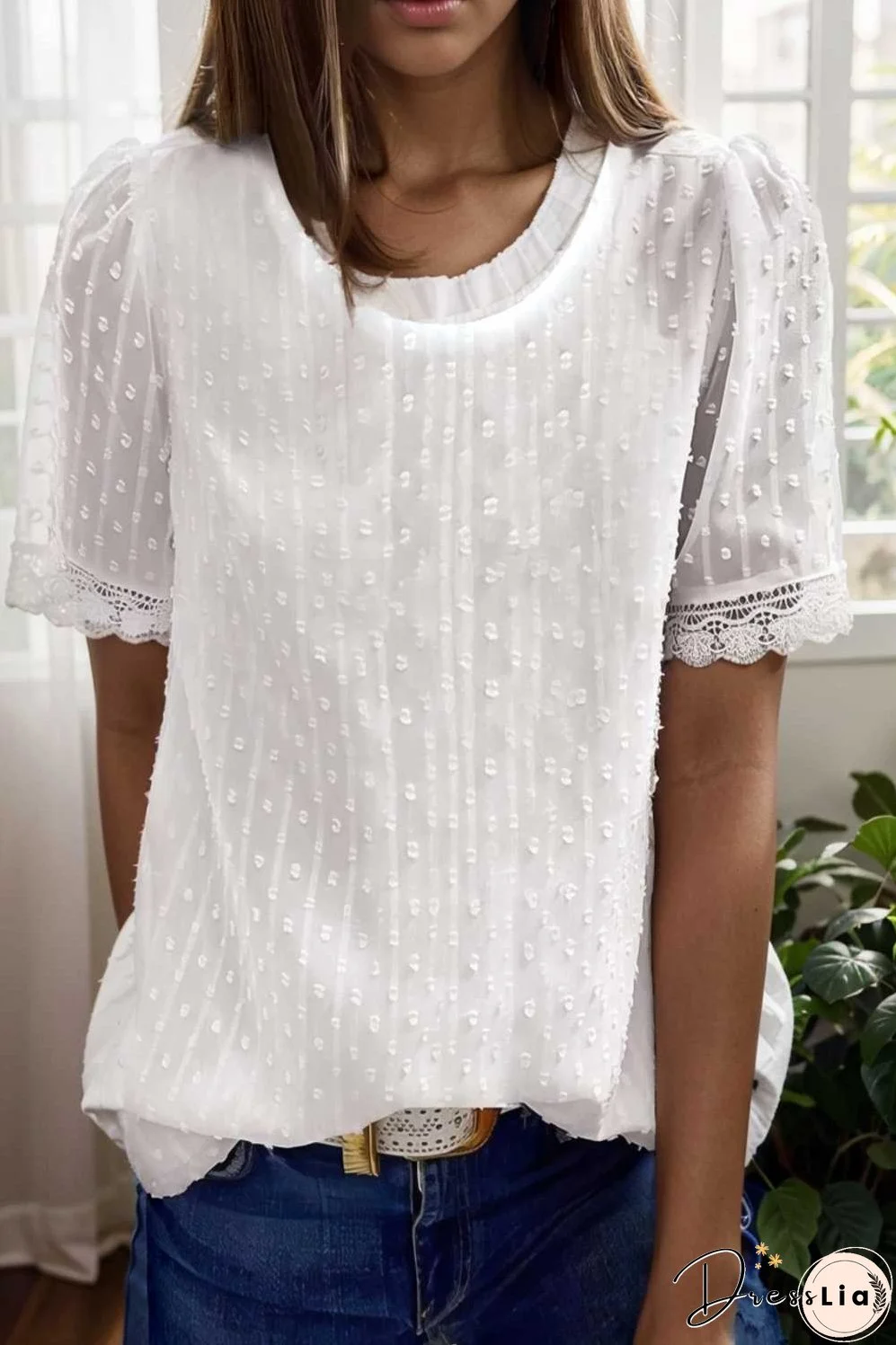 solid chiffon round neck short sleeve top