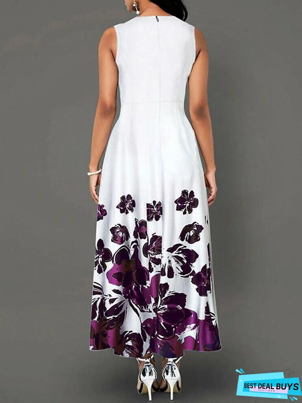 Women's A-Line Dress Maxi Long Dress Sleeveless Print Summer Casual White Black Blue Purple Wine Green White Dresses