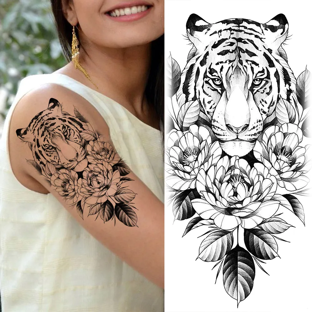 Sdrawing Sunflower Butterfly Temporary Tattoos For Women Adult Rose Flower Moon Fake Tattoo Arm Body Art Decoration Tatoo Paper