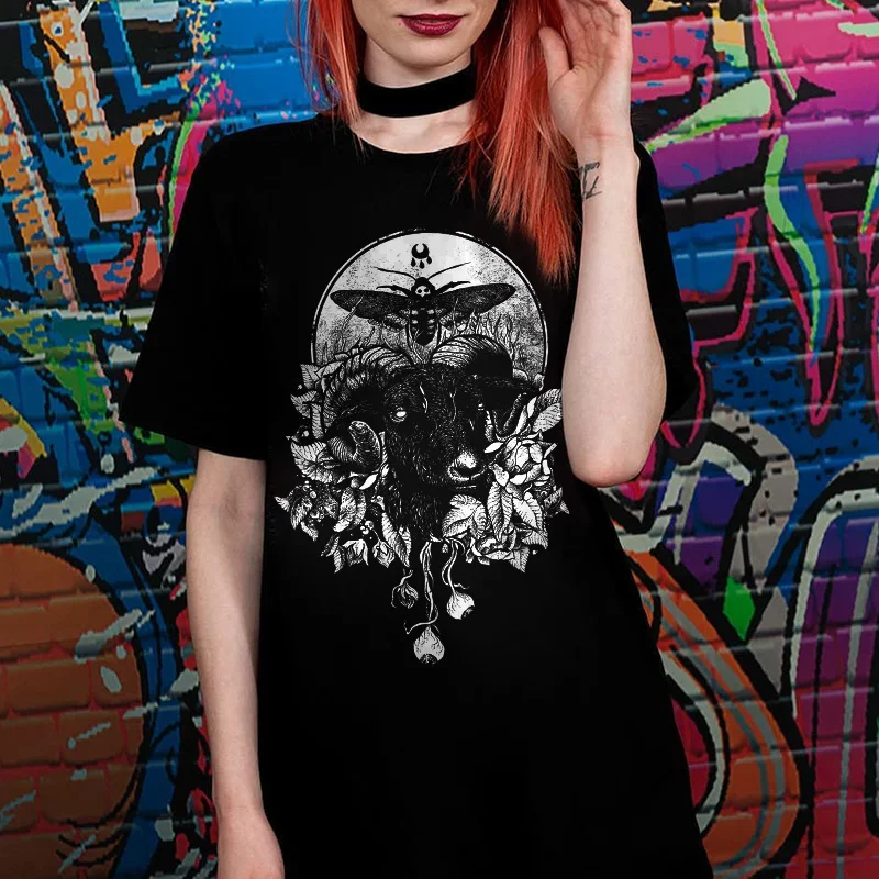 Gothic Moth Cow Printed Women's T-shirt -  