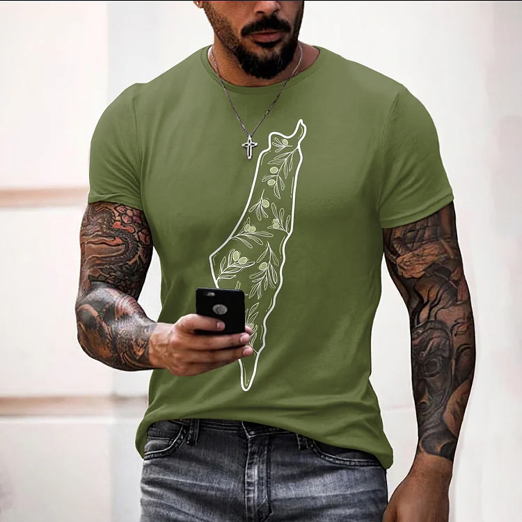 Men's Map We Hope Peace Forever Art Print Casual T-Shirt