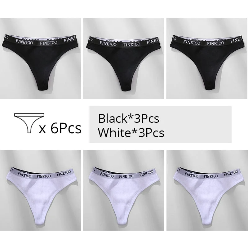 FINETOO Trendy Letter Thongs Cotton G-string Underwear M-XL Girls Bikini Underpants Comfortable Thong Panties 6Pcs Female Panty
