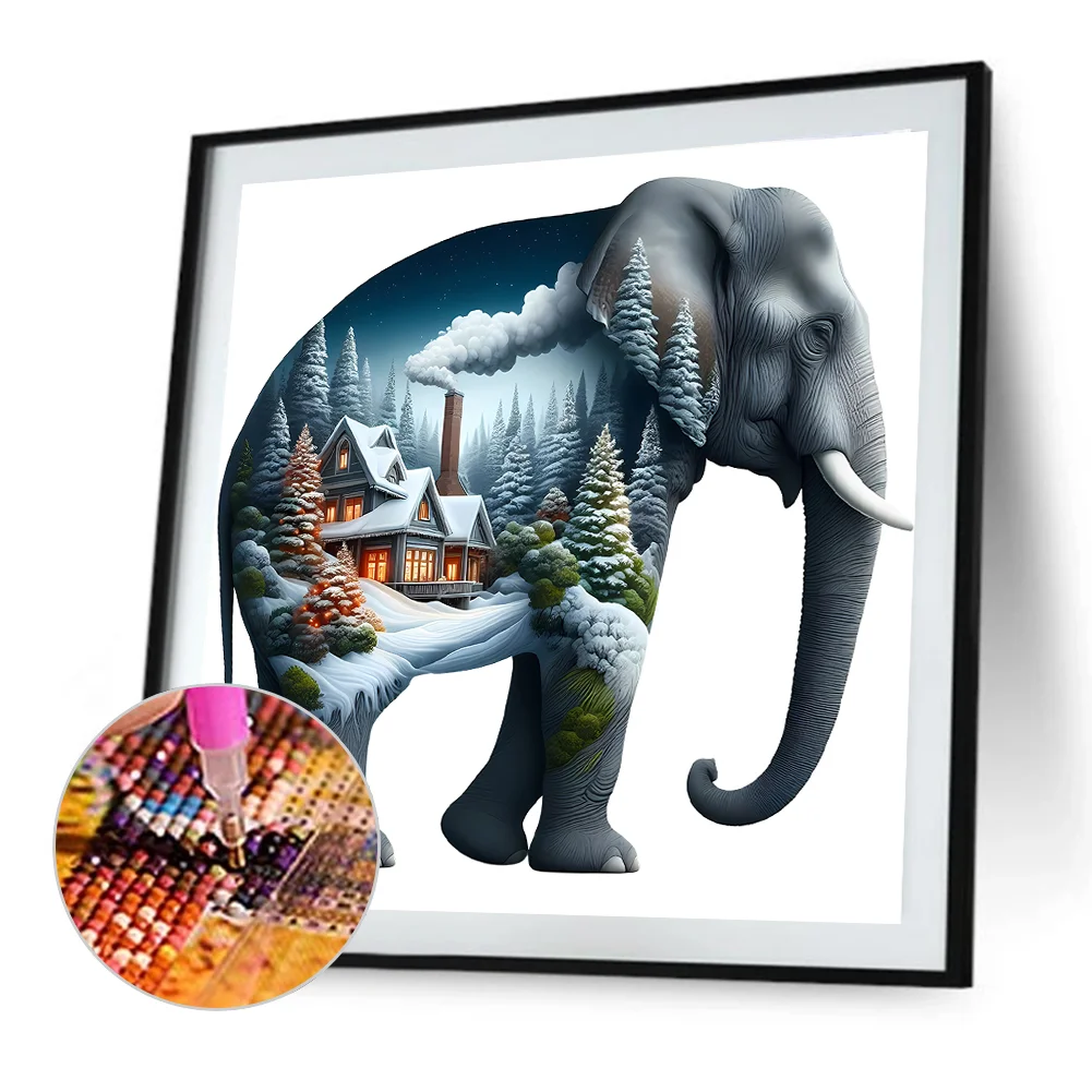 Diamond Painting - Full Round Drill - Elephant Silhouettes(Canvas|30*30cm)