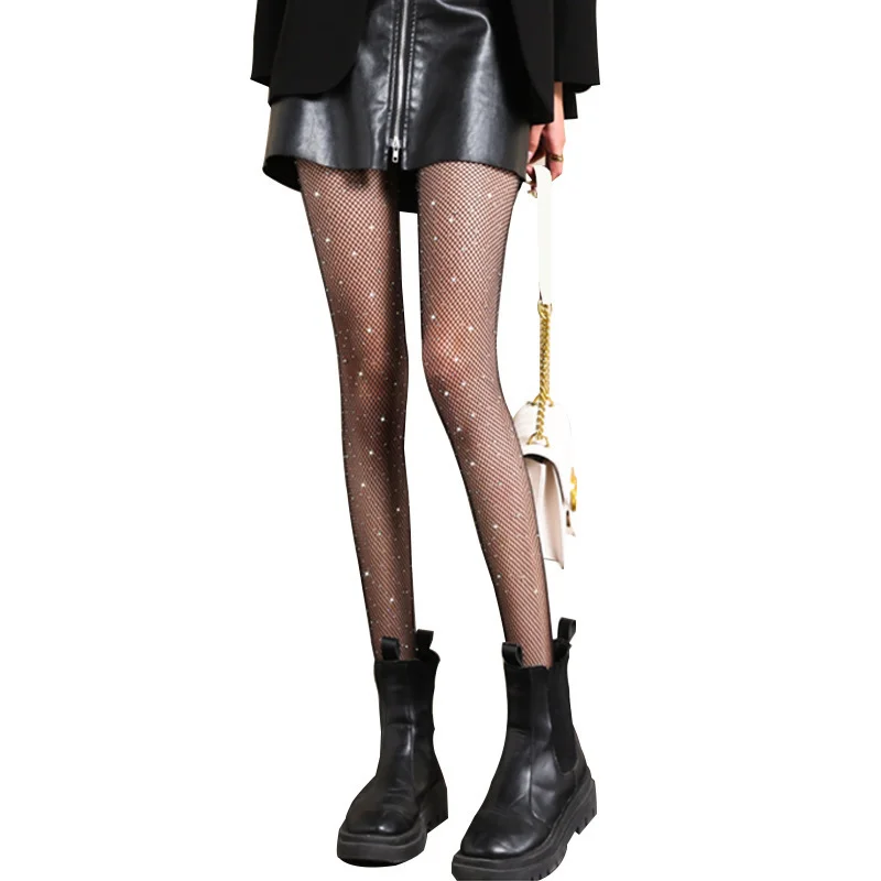 Brownm [With Diamonds] Black Stockings Women Thin Ins Tide Sexy Hollow Fishing Net Socks Spring Hot Diamond Crystals Even Foot Socks