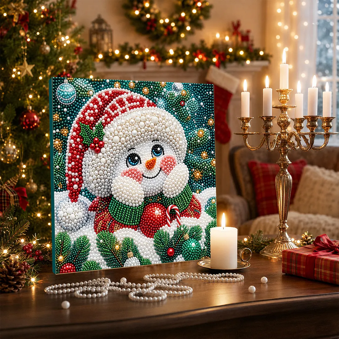 Framed Pearl Painting Kit Holiday Snowman 7.87x7.87in
