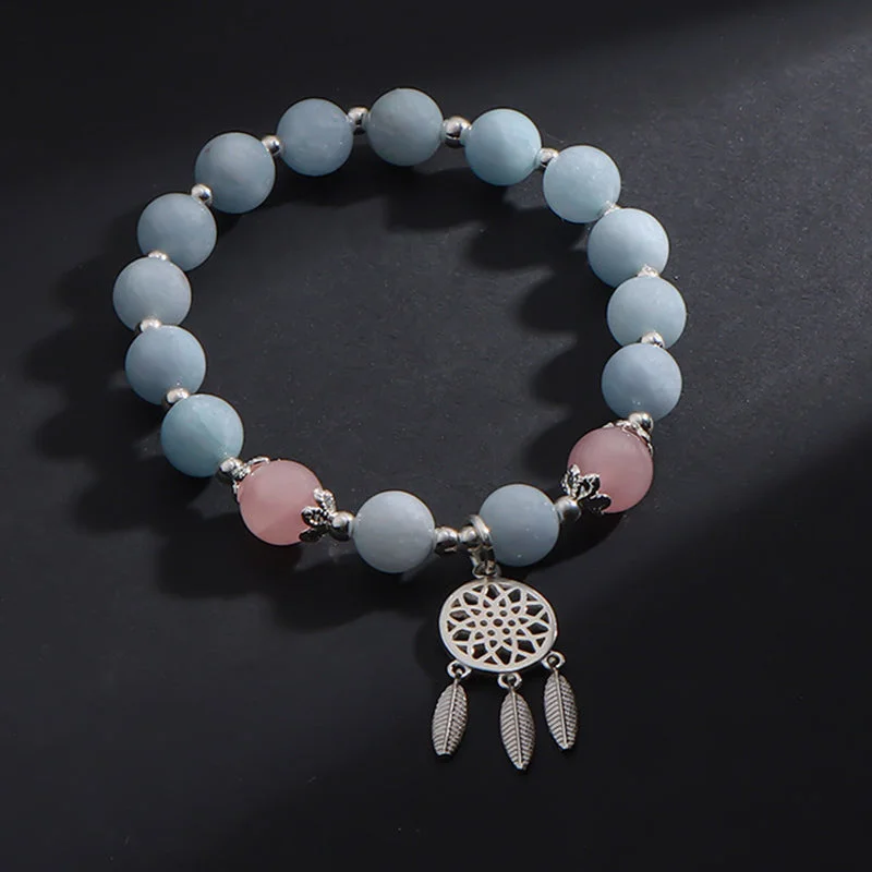 Aquamarine Pink Crystal Beads Peace Dreamcatcher Charm Bracelet