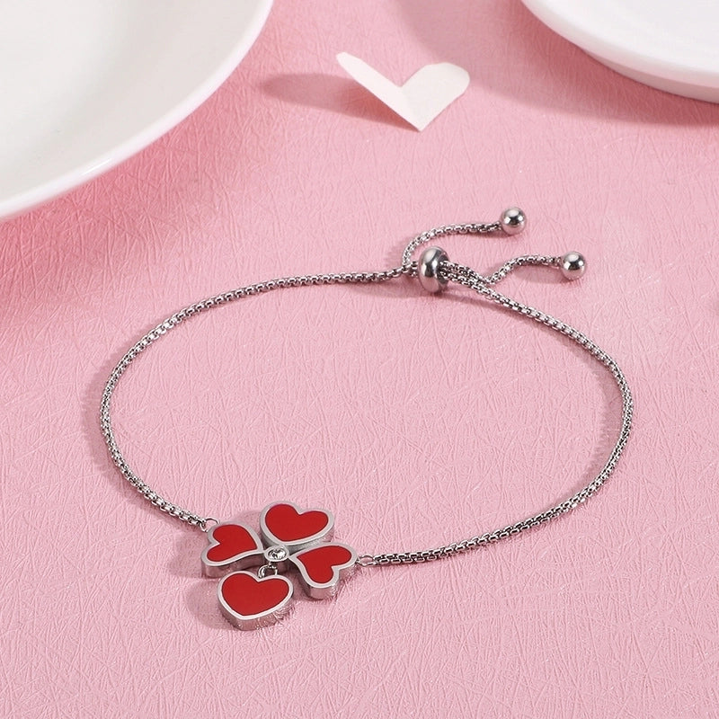 Red Heart-shaped Stainless Steel Bracelet