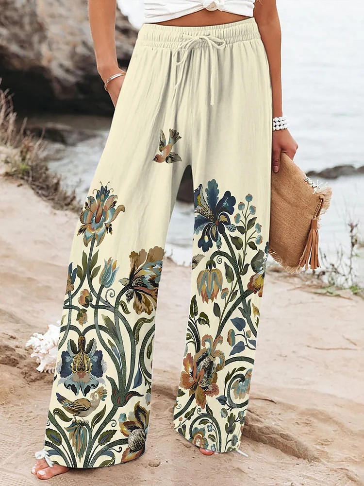 Women's Vintage Floral Pattern Printed Casual Pants