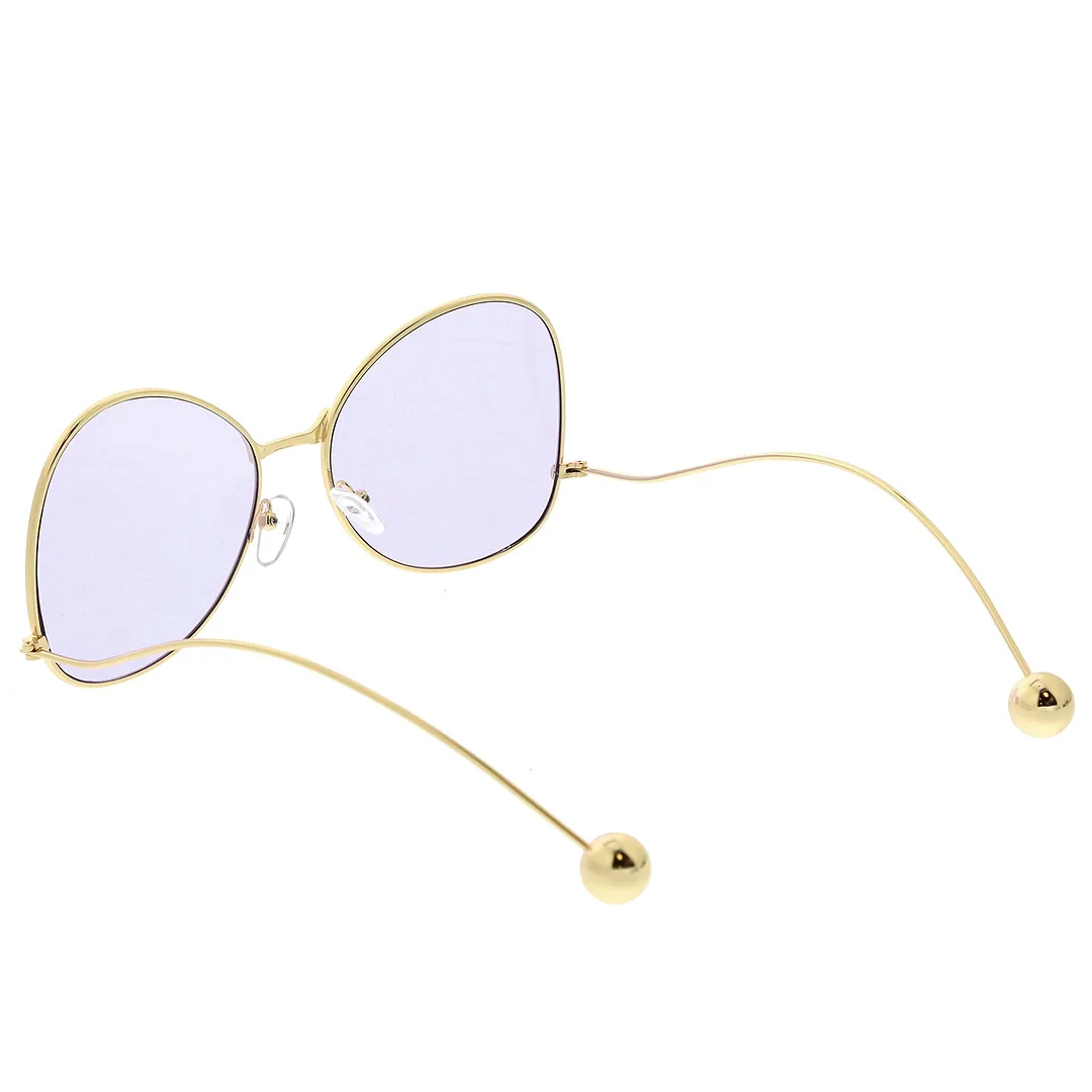 Women's Metal Butterfly glasses Thin Curved Arms Ball Accent Color Tinted Flat Lens 56mm